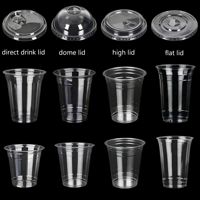 Gobelets jetables en plastique PET transparents de 90 mm de diamètre, sans BPA, à paroi simple, avec couvercle, personnalisables avec logo, pour boissons froides, 12/16/20/24 oz