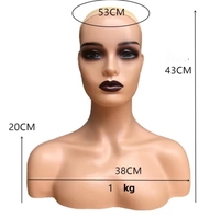 Tête de mannequin réaliste en PP, 1 kg, Grade 8A, visage de femme afro-américaine assise avec épaules, pour présentation de perruques