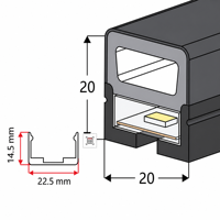 Profilé néon flexible en aluminium noir 20x20mm, canal LED à émission supérieure, diffuseur en silicone RGB pour éclairage linéaire architectural