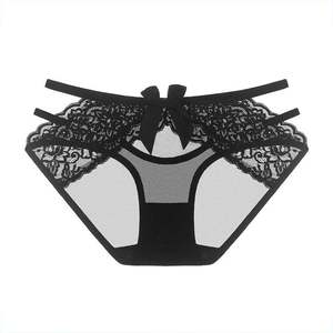 Maille dentelle Sexy culottes dames sous-vêtements Lingerie <span class=keywords><strong>Transparent</strong></span> papillon cravate <span class=keywords><strong>Tulle</strong></span> dentelle chaude Sexy dentelle fille string <span class=keywords><strong>slip</strong></span> - Product Image 2