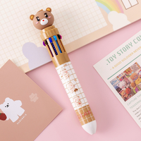 Stylo à bille multicolore ours mignon en gros 10 couleurs écriture lisse Kawaii fournitures scolaires pour étudiants Logo personnalisé cadeaux d'art