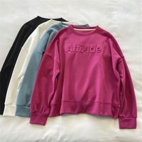Sudadera Casual Versátil de Otoño para Mujer OEM con Cuello Redondo Holgado y Letras en Relieve 3D Personalizada