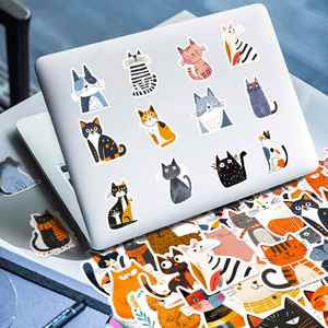 50 autocollants réutilisables imperméables à l'eau avec motif de chat de dessin animé mignon pour bouteilles d'eau, valises, ordinateurs portables - Product Image 4