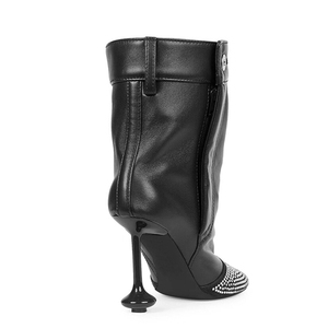 Strange Custom Heels Women's Button Short Boots Square Toe Diamonds Patchwork Ankle Booties Stage Designer Wide Top <b>Shoes</b> - Product Image 4