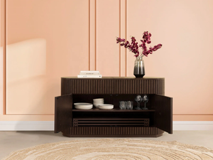 Buffet au design incurvé et doté de panneaux coulissants verticaux sans joint, offrant un rangement dissimulé pour vos essentiels de salle à manger - Product Image 5