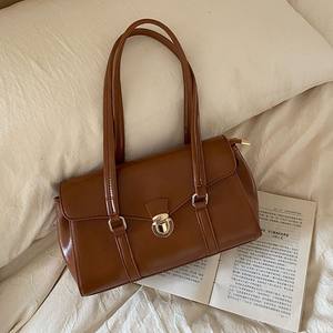 Women's Shoulder Bag Horizontal Square Middle Hardness Snap Fasteners <b>Lock</b> Decoration Casual Retro Texture Everyday Outfits - Product Image 1