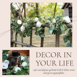 Guirlande de fleurs artificielles en polyester de 6 pieds, décoration de mariage, roses blanches, eucalyptus, verdure, chemin de table, <span class=keywords><strong>arche</strong></span> de fleurs - Product Image 6