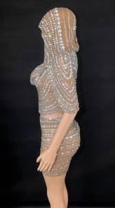 Deux pièces Bling strass vêtements de fête pour les femmes Sexy haut court Mini <span class=keywords><strong>jupe</strong></span> chute de taille cristal correspondant casquette incluse - Product Image 4