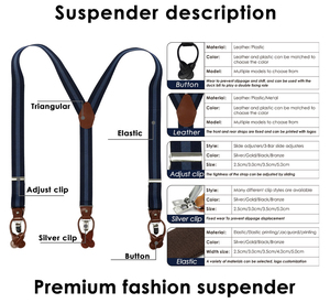 Tirantes de Cuero Genuino para Hombre, Ajustables, con 3 Clips, Convertibles en Y, con Botones, Elásticos Negros Personalizados para Boda - Product Image 3