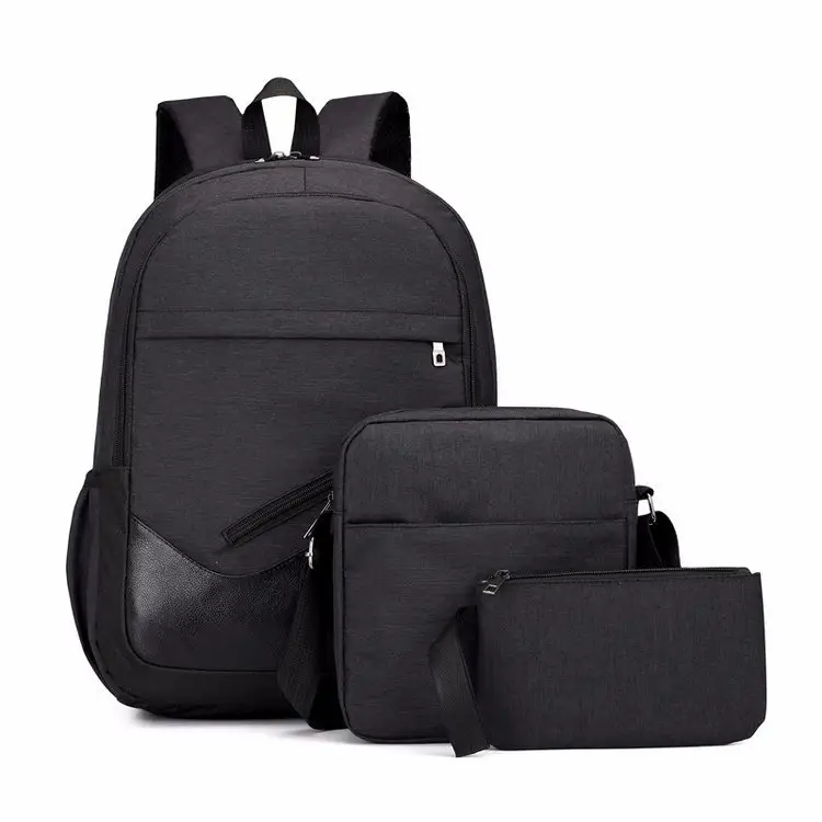 Back pack 3 piece set student women all black backpack bagpack