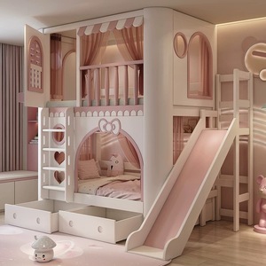 Letti a castello JS moderni in legno massello, comodi letti per bambini di piccole dimensioni, design a castello da <span class=keywords><strong>principessa</strong></span> per la <span class=keywords><strong>cameretta</strong></span> scolastica - Product Image 4