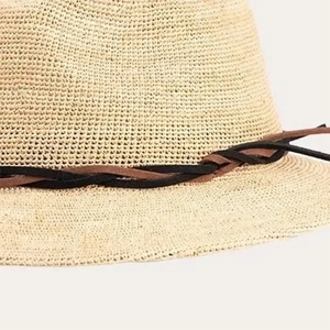 Natural Straw Fedora <b>Hat</b> Wide Brim Rope Woven Sun <b>Hat</b> <b>Summer</b> Beach Travel Cap - Product Image 2