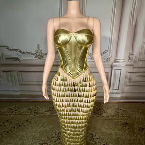 Novance Y4224 Hot-selling Dourado Brilhante Superfície Fantasia Jantar Vestidos Espelho-como Sequin Sereia Luxo <span class=keywords><strong>Prom</strong></span> Birthday Dress - Product Image 4