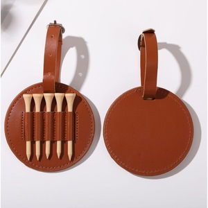 กระเป๋าเก็บทีกอล์ฟหนังแบบพกพา ที่ใส่ลูกกอล์ฟ สีน้ำตาลล้วน ดีไซน์ทรงกลม พร้อมสายสะพาย - Product Image 1