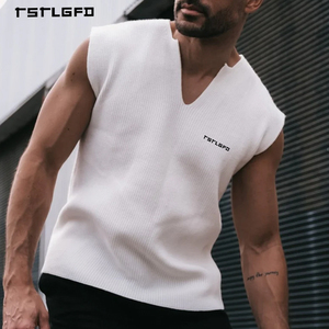 Chaleco de Punto Personalizado Premium para Hombre, Corte Ajustado, Sin Mangas, Color Blanco Sólido - Product Image 2