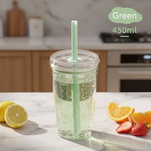 High Quality Food Grade Tritan <b>Cup</b> 450ml Single Wall <b>Plastic</b> Tumbler with Straw for Office Milk Tea Coffee Smoothie Boba <b>Drink</b> - Product Image 1