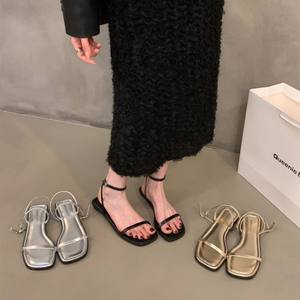 Sandalias de tacón grueso estilo hada con perlas para mujer - Moda de verano, parte superior de malla transpirable, forro de piel sintética, suela de goma - Product Image 4