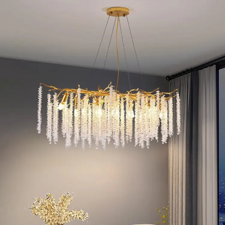 Gouden Moderne Hanglamp Kristal Luxe Kroonluchter Lange Hanglampen Voor Restaurant