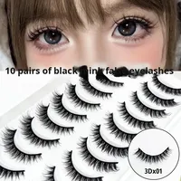 10 paires de faux cils européens à tige noire Volume 3D Extra Long bouclés une pièce moelleux Faux cils de vison en gros