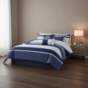 Modern Striped <b>Comforter</b> <b>Set</b> 7 Piece Full Size Polyester Bedding Home Decor Stitched Machine Washable Durable Design - Product Image 2