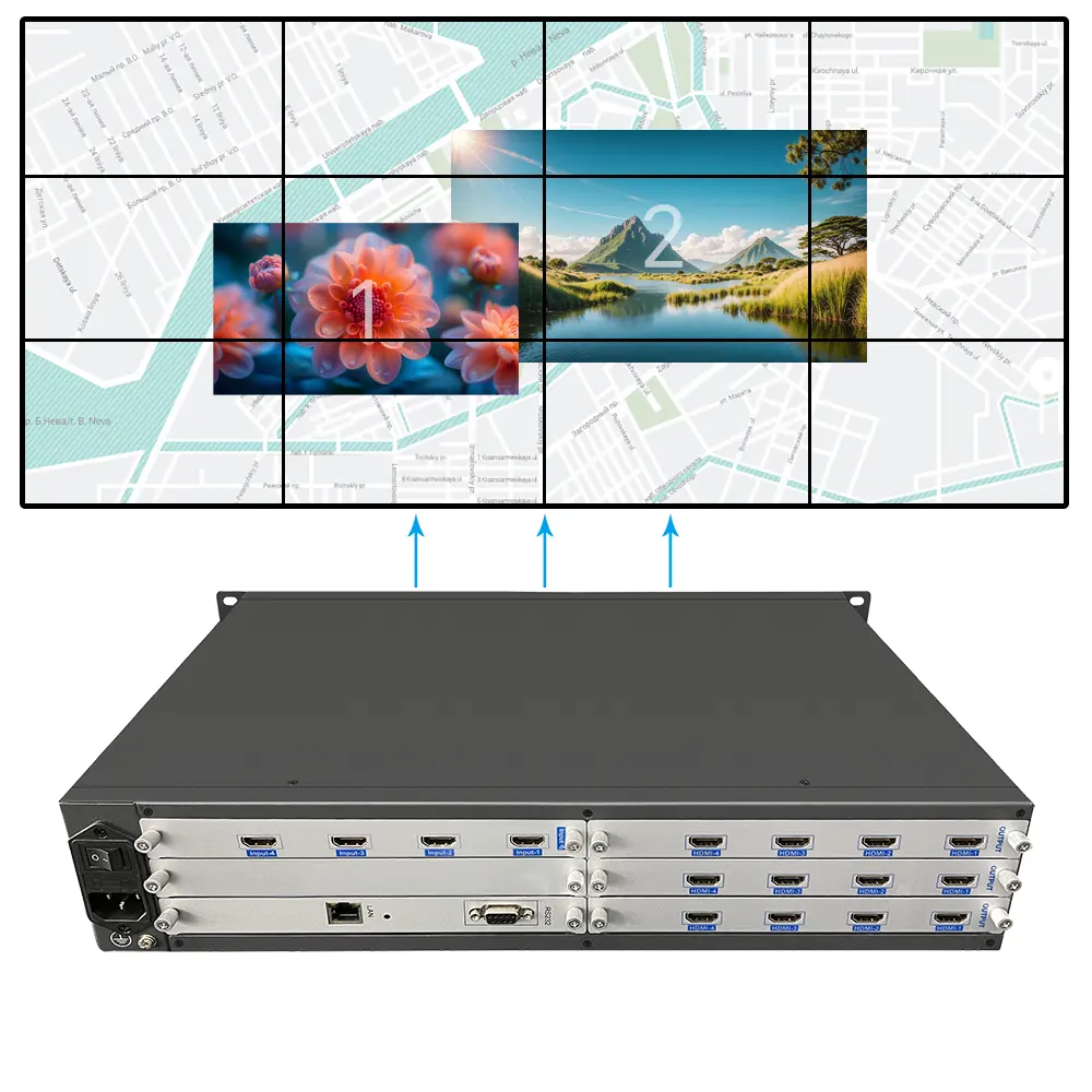 4 trong 12 ra HDM I video tường điều khiển 4K 3x4 Video tường bộ vi xử lý trung bình video tường hiển thị cho 12 màn hình