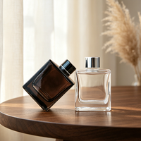Bouteille diffuseur de parfum en verre noir carré de 50/100/150/200 ml avec bouchon en bois, conteneur vide pour diffuseur d'arômes d'intérieur