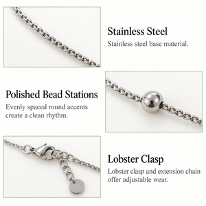Collier en acier inoxydable avec perles, couleur argent, chaîne fine réglable 37+5 cm, léger, 4,9 g, bijoux - Product Image 2