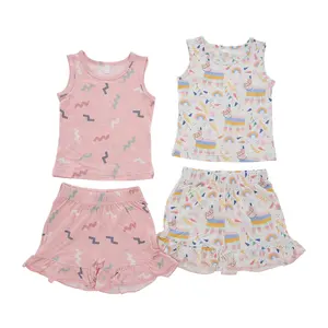 Newborn Baby Custom Design Hot Sale Baby Clothe Kids Wear Breathable Girls Outfits 2 Pieces Cotton Rib Pajamas Baby Clothes Sets