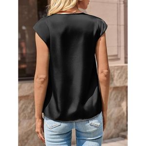 Blusa de Seda Satinada para Mujer, Cuello en V, Manga Corta, Holgada, Informal, para Oficina o Trabajo - Product Image 4