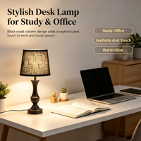 Lampu Meja Vintage dengan Dua Port Pengisian Daya USB, Kap Lampu Kain Bertekstur Hitam untuk Lampu Meja Samping Tempat Tidur Kamar Tidur Hotel