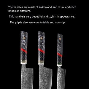 Ensemble de couteaux de chef professionnels en acier Damas, couteaux de cuisine japonais avec manche en résine - Product Image 6
