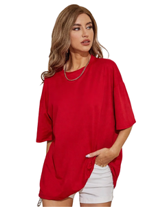 Camiseta Roja de Algodón Puro JUNEBERRY con Estampado de California, Corte Holgado y Oversize para Mujer (OS_J_CLIFRNIA_RD_L) - Product Image 1