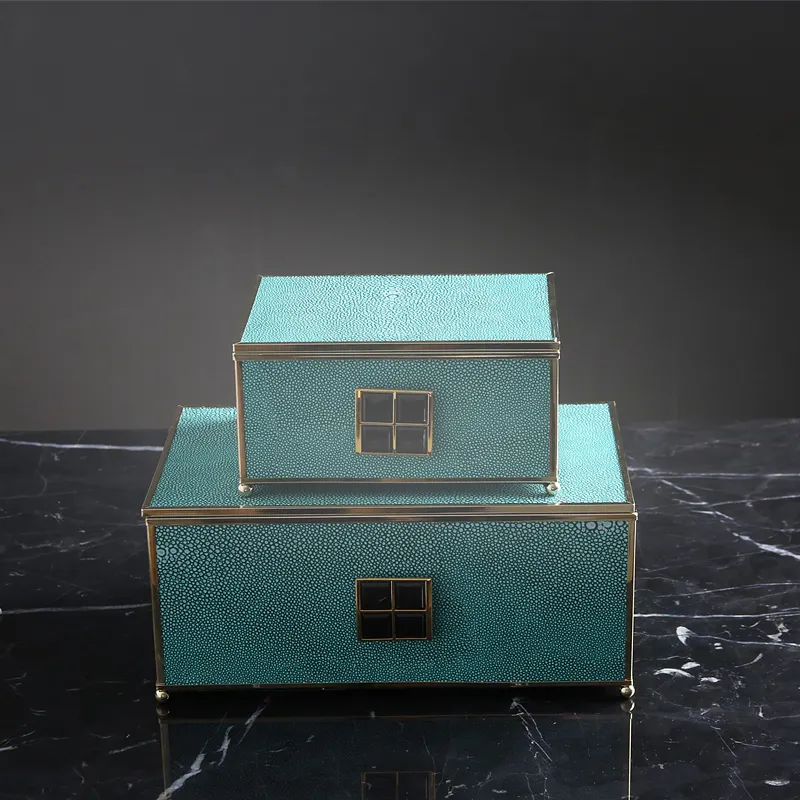 Kotak Perhiasan Dekorasi Kulit Pu, Dekorasi Rumah Lainnya Buatan Tangan Biru & Hijau dengan Cermin