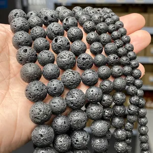 JD 4-20mm Round Volcanic Rock Gemstone Loose Beads Energia Cura Chakra Beads 5A Natural Lava Stone Beads para Fazer Jóias