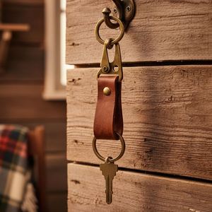 Porte-clés léger en cuir véritable avec mousqueton, gravure en relief, forme rectangulaire - Style mignon, durable, pour toutes occasions HR - Product Image 3