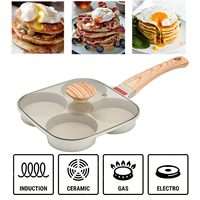 Poêle antiadhésive en alliage d'aluminium 4 tasses avec couvercle pour œufs et crêpes, idéale pour le petit-déjeuner – Ustensile de cuisson antiadhésif