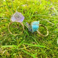 Bague artisanale en cristal en gros, améthyste brute, quartz rose, bijoux ajustables enroulés de fil