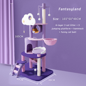 Torre Tiragraffi per Gatti in Legno, Grande, Moderna, a Forma di Castello, in Sisal Viola, per Appartamenti, con Funzione di Arrampicata e Gioco - Product Image 4