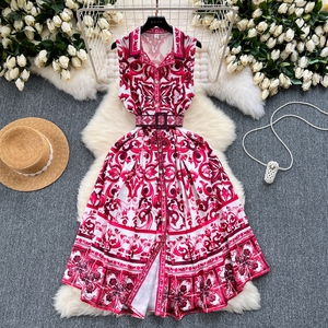 Robes imprimées vintage pour femmes, robes longues sans manches cintrées pour l'été - Product Image 2