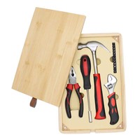 Kit d'outils à main Ensemble d'outils de réparation à domicile 17PCS dans un étui en bambou avec pince combinée Embouts de tournevis à clé réglable