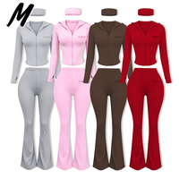 Ensemble de sport formel en nylon Milady pour femme : sweat à capuche à manches longues, pantalon évasé taille haute et bandeau – Ensemble 3 pièces personnalisable