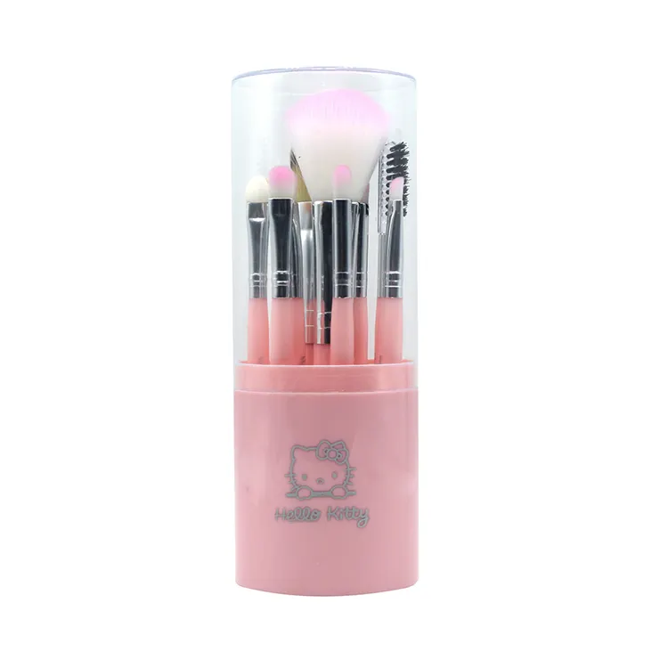 Penjualan terlaris peralatan kosmetik kucing Helloed Pink kartun Jepang 11 buah kuas Makeup dengan kotak