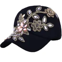 Topi Wanita, Topi Snapback Kasual Wanita Grosir, untuk Bunga Mode Baru Musim Panas Solid Matahari Wanita, Topi Bisbol dengan Berlian Imitasi