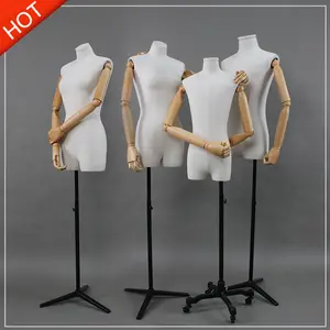 Half Upper Body Male Mannequin Adjustable Dress Form Manikin Female Teens Fabric Mannequins With Wooden Arms