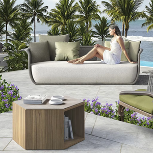 Mobilier d'extérieur moderne Kingmake Canapé en osier naturel tissé en alliage d'aluminium pour villa et hôtel Matériau en rotin - Product Image 3