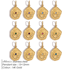 EManco Colgante Geométrico Brillante y Colorido con Diamantes de Imitación, Ojo Turco, Amuleto Vintage para Mujer y Niña, de Acero Inoxidable 14K - Product Image 2