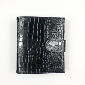 Cartera de carpeta de presupuesto a6a7 de cuero vegano de cocodrilo negro con 6 anillos de oro rosa de lujo con sobres de efectivo - Product Image 3