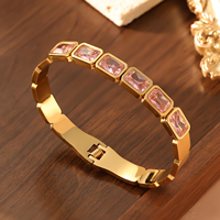 Bracelet carré en acier titane plaqué or 18 carats avec zirconiums cubiques pour femme, bijou jonc en acier inoxydable avec fermoir de créateur tendance