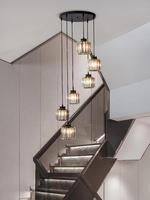 Lustre long pour escalier, moderne et minimaliste, en fer, LED, télécommande, rotatif, sans fil, à intensité variable, garantie 2 ans, pour la maison et le bureau