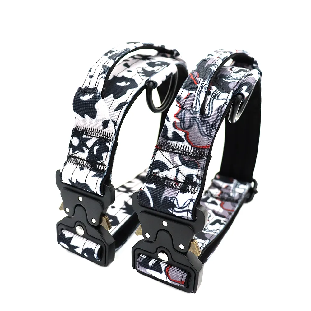 Custom Fashion Printed Luxury Heavy Duty Tactical Dog Training Nylon Collar And Leash Set